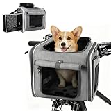 Cnwinu Hundefahrradkorb Vorne, Hundekorb Fahrrad Vorne mit 4-Offenen Türen,4-Mesh-Fenster, Erweiterbarer,Faltbarer Fahrradkörbe für Hunde, Fahrrad Hundekorb für Kleine und Mittelgroße Katzen und Hunde