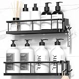 YASONIC Duschablage ohne Bohren, Badezimmer Organizer mit großer Kapazität, schnell trocknende Duschregal ohne Bohren, Shampoo Halterung für Dusche mit 4 Haken, rostfreie Badregal Duschablage Schwarz