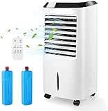 Klimagerät, Mobile Klimaanlage, 4in1Mobile Klimageräte:Luftkühler, Ventilator,Luftreiniger & Luftbefeuchter, 10 L Wassertank,65 W, 1-8 H Timer,1-8 mit Fernbedienung & 2 Kühlakkus, 3Modi & 3Speed