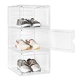 WOLTU Schuhboxen, 3er Set stapelbare Schuhbox, Schuhkarton Schuhkasten, mit magnetischer Tür, transparente Box für Schuhe bis Größe 46 Sportschuhe High Heel Spielzeug, aus Kunststoff SRX24tp