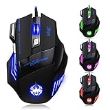 zelotes Gaming Maus Kabelgebundene,7200DPI,7 Tasten,LED Beleuchtung,Ergonomisches Design für Spiele und Büro,USB Optische Gamer Maus mit Kabel für Laptop,PC,Mac,Schwarz