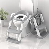 Töpfchentraining-Toilette, Kleinkind-Toilettensitz mit Tritthocker, faltbarer Töpfchenstuhl für Kinder, Jungen, Mädchen, Töpfchentrainingssitz für Toilette mit Griffen, rutschfest, höhenverstellbar