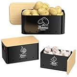 Labmilon 3 Stk Kartoffel Gemüse Aufbewahrungsbox Küche, Zwiebel Knoblauch Aufbewahrung, Zwiebeltopf, Vorratsdosen-Sets, Kartoffelkiste, Kartoffelbox, Gemüsebox, Kartoffelbehälter, für Küche (Schwarz)