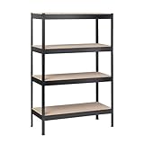 SCHULTE Regalwelt Schwerlastregal mit 4 Holzböden, 180x100x35 cm (HxBxT), Traglast pro Ebene ca. 90 Kg, schwarz-Struktur, Lagerregal, Kellerregal, Werkstattregal, Steckregal
