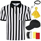 Schiedsrichter-Kostüm für Herren, schwarz-weiß gestreifter Hals, Schiedsrichterkarten, Schiedsrichtermütze, Strafflaggenausrüstung für Fußball, Fußball, Pfeife, Schwarz/Weiß, Medium