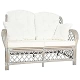 vidaXL Sofa 2-Sitzer Zweisitzer Rattansofa Lounge Sessel Sitzmöbel Rattanmöbel Wohnzimmersofa Loungesofa Designsofa Couch Grau Rattan Leinen