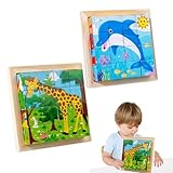 Thoquene 2 Stück 6 in 1 Würfelpuzzle mit 16 Würfel, 3D Bilderwürfel Holz für Jungen und Mädchen ab1 2 3 4 Jahren