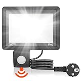 SUBTLETY 100W Außen Sicherheitsbeleuchtung mit Bewegungsmelder Sensor LED Strahler IP66 Aluminium Baustrahler Superhelle Scheinwerfer Fluter Außenlampe für Garten Garage Gehwege (Kaltweiß mit Stecker)