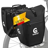 GUOOTU 2 Er Set Fahrradtasche für Gepäckträger 64L,aus Tarpaulin Hinten Gepäckträgertasche mit Reflektoren, mit Tragegriff und Schultergurt(Schwarz 32L, 2er Set)