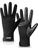 HOLDINA Handschuhe Damen Winter Warm, Handschuhe Damen Touchscreen mit Rutschfestem Leder, Geschenke für Damen Handschuhe mit Fleece Gefüttert (Schwarz-M)
