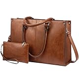 LOVEVOOK Laptoptasche Damen Handtasche Große 15.6 Zoll PU Leder Shopper Tasche Woman Shoulder Crossbody Tote Bag Arbeitstasche Aktentasche Umhängetasche für Business Lehrertasche Büro Schule, Braun