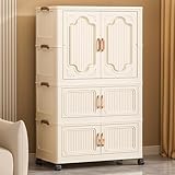Tragbarer Kinder-Kleiderschrank – Rollschrank für Kinder mit Tür und Kleiderstange, Kunststoffschrank, Aufbewahrungsschrank für Kinderzimmer, Schlafzimmer, Spielzimmer und Wohnzimmer