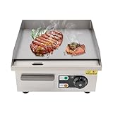 Elektrogrill 2000W Kommerziell, Elektrische Grillplatte aus Edelstahl mit Thermostat, 50-300°C Bratplatte für Restaurant, Imbiss, Küche, Mit Schaufel & Ölbürsten, 35x38cm
