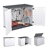 Froadp Geräteschuppen Kunststoff Gerätehaus Outdoor Schrank Wetterfest Gartenlager mit Fundament Aufbewahrungsbox von Werkzeugen, Mülleimern Mülltonnenbox,700 Liter, 132x75x100 cm，Grau und Weiß