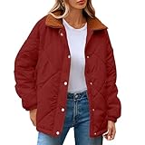 Dyhxuan Steppjacke Damen Plüsch Revers Winterjacke Reißverschluss Daunenjacke Langarm Puffer Jacke Loose Fit Winter Jacke Elegant Wintermantel mit Tasche