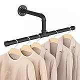 Yawinhe Industrierohr Kleiderstangen, 51cm Kleiderständer für die Wand, Rustikale Kleideraufbewahrung, Garderobenstange wandmontage, für kleine Zimmer, Schwarz,1-Pack