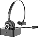 Trucker Bluetooth-Headset, V5.0 Bluetooth-Headset mit Mikrofon und Geräuschunterdrückung, 18 Stunden Gesprächszeit, kabelloses Headset mit Ladeständer, Auto-Bluetooth-Headset für Handy/Laptop/Tablet