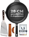 TECOR Gusseisenpfanne Induktion 28 cm geschliffen, universell, natürlich - Langlebige Pfanne Gusseisen Induktion - Antihaft Gusspfanne Índuktion 28 cm einfach top Qualität - Cast iron pan induction