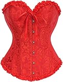 Vrapo Korsett Damen - Bustier Corset Top für Frauen - Vollbrust Corsage Schnürkorsett Taillenformer Dessous - Rot - Größe S
