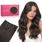 WENNALIFE Clip in Extensions Echthaar, 75g 5pcs 35cm Dunkel Braun Extensions echthaar in Remy Clip in Extensions Natürliche Haarverlängerung Echthaar