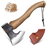 PURPLEBIRD Beil Axt Holz Spalten 38.5cm Handgeschmiedet mit Scheide, Survival Axt Wikinger Axt Spaltaxt, Outdoor Bushcraft Axt für Camping, Garten