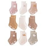 J Poqobog Rutschfeste Socken für Baby Mädchen Jungen 9 Paar Kinder Anti Rutsch abs Socken Sportsocken Stoppersocken (12-24 Monate,Mädchen-9P)