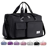 FIORETTO 35L Damen Sporttasche Faltbare Reisetasche mit Schuhfach und Nassfach, Wasserabweisende Weekender Mommy Bag Gym Travel Bag Handgepäck Tasche Trainingstasche für Damen Herren Schwarz