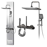 INEX EUROPA Quadratische Regendusche mit Armatur für Maximale Entspannung - Handbrause, konzentriertem Strahl und Wannenarmatur, modernes Edelstahl-Design - 10 Jahre Garantie