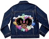 Mädchen Jeansjacke Chloe Afro Puff Unicorn LOVE Logo Design - Dark Stonewash, Dark Stonewash, 12-13