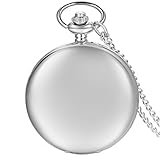 JewelryWe Herren Damen Taschenuhr Classic Glänzend Kettenuhr Analog Quarz Uhr mit Halskette Kette Umhängeuhr Pocket Watch Geschenk Silber