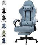 GTPLAYER Gaming Stuhl Ergonomischer Gaming Sessel Schreibtischstuhl mit Stoffoberfläche, Federsitzkissen, Verbindungsarmlehnen und Fußstütze hellblau