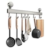 XHYASD Hakenleiste Küche Ohne Bohren, 40 cm Küchenleiste mit Saugnapf, Hakenleiste Selbstklebend mit 8 Beweglichen Haken, 20 kg Tragfähigkeit, Abnehmbare Küchenhaken für Küche Badezimmer Schlafzimmer