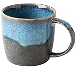BIIGMING Kaffeetasse Keramik Blaugrün Teetasse mit Henkel 350ml Handgefertigte Keramikbecher Spülmaschinen- und mikrowellengeeignet Großer Griff Geschenk für Büro und Zuhause (2)