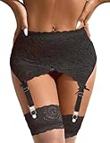 ohmydear Damen Strumpfgürtel Spitze Strapsgürtel Hohe Taille Strumpfhalter Dessous Strapshalter Strumpfbänder mit 4 Verstellbaren Clips und String