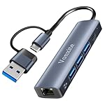 Vonxite USB C auf Ethernet Adapter 1000Mbps, 5-in-2 USB 3.0 auf RJ45 Gigabit LAN Netzwerkadapter mit 3*USB 3.0 & 1*Typ-C Port LAN Kabel Adapter Kompatibel für iPhone15/16/iPad/Windows XP/Mac/Linux