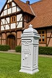 Generisch Säulenbriefkasten Standbriefkasten Briefkasten Post Brief Mailbox Letter Aluminium Weiß abschließbar freistehend 102 cm x 36 cm x 33cm