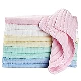 Baby Musselin Waschlappen tuch Baby Mullwindeln Spucktücher baby-Handtücher Weiche Neugeborene Baby Gesichtstücher Saugfähig Junge Mädchen Sabberlätzchen Baby 10 Stück 25x25 cm Koo-dib lätzchen Baby
