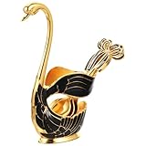 IWOWHERO Schwanenform Kaffeelöffel Teiligem Edelstahl Dessertlöffel und Praktischem Löffelhalter Glänzend Kompakt und Langlebig für Kaffee Dessert und Obstgebrauch