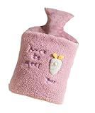 Wärmflasche mit Bezug, 1000 ml Wärmbeutel für heiße und kalte Kompresse, Hand-Fußwärmer für den Winter, Karotten-Violett