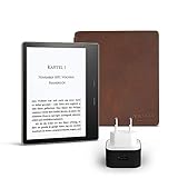 Kindle Oasis Essentials Bundle mit einem Kindle Oasis E-reader (7 Zoll, 32 GB, Grafit), einer Amazon Premiumlederhülle und einem Amazon Powerfast 9-W-Ladegerät