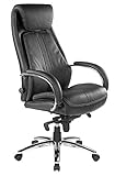 Kijng Chefsessel Throne - Schwarz Echtes Leder mit Hartbodenrollen Ergonomischer Bürostuhl Schreibtischstuhl Drehstuhl Büro