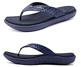 KuaiLu Dunkel Blau Flip Flops Damen Leder Zehentrenner mit Arch Support für Sommer Beach Frauen Bequeme Yoga Mat Tanga Sandalen für Plantar Fasciitis Größe 40EU