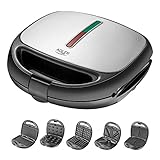 JUNG CAMRY CR3042 Sandwichmaker 5 in 1 (Sandwich Maker, Waffeleisen, Kontaktgrill etc.) 1200W, Platten Antihaftbeschichtet, leichte Reinigung, Sandwichtoaster, BPA frei