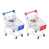 2 Stück Mini Einkaufswagen, Supermarkt Handwagen für Kinder und Erwachsene - Tischdekoration Make-up-Halter Aufbewahrungsregal (Rot)