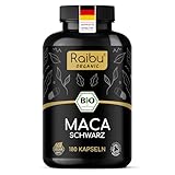 BIO Maca Kapseln (Schwarz) - Hochdosiert aus reiner Macawurzel, 3200 mg Tagesdosis - Mit natürlichem Vitamin C - Biozertifiziert, Vegan & Ohne Magnesiumstearat