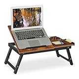 Relaxdays Laptoptisch für Bett & Couch, klappbarer Betttisch, Bambus, höhenverstellbar, Betttablett, Dunkelbraun/schwarz, 1 Stück