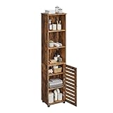 Relaxdays Badezimmerschrank mit Tür, HBT: 167x30x40 cm, 6 Fächer, Toilettenschrank, hoch, schmal, Bad Hochschrank, braun