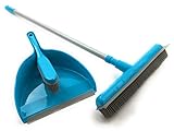 Home Line teleskop Besen und Handkehrset mit Gummiborsten - Kehrbesen und Handfeger mit Gummiborsten - Schaufel mit Gummilippe - entfernt effektiv für Haar Tierhaar und Schmutz