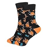 Tindo Schwarze Socken mit Orangenen Oktopus Motiv Lustige Verrückte Socken für Männer und Frauen Geschenksocken Unisex Einheitsgröße 36-43 Crew Socks 1-Paar…
