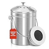 ENLOY Komposteimer für die Küchenarbeitsplatte, 1,3 Gallonen Edelstahl-Kompostbehälter für den Innenbereich mit Deckel und Kohlefilter, Komposteimer für die Küche mit Tragegriff